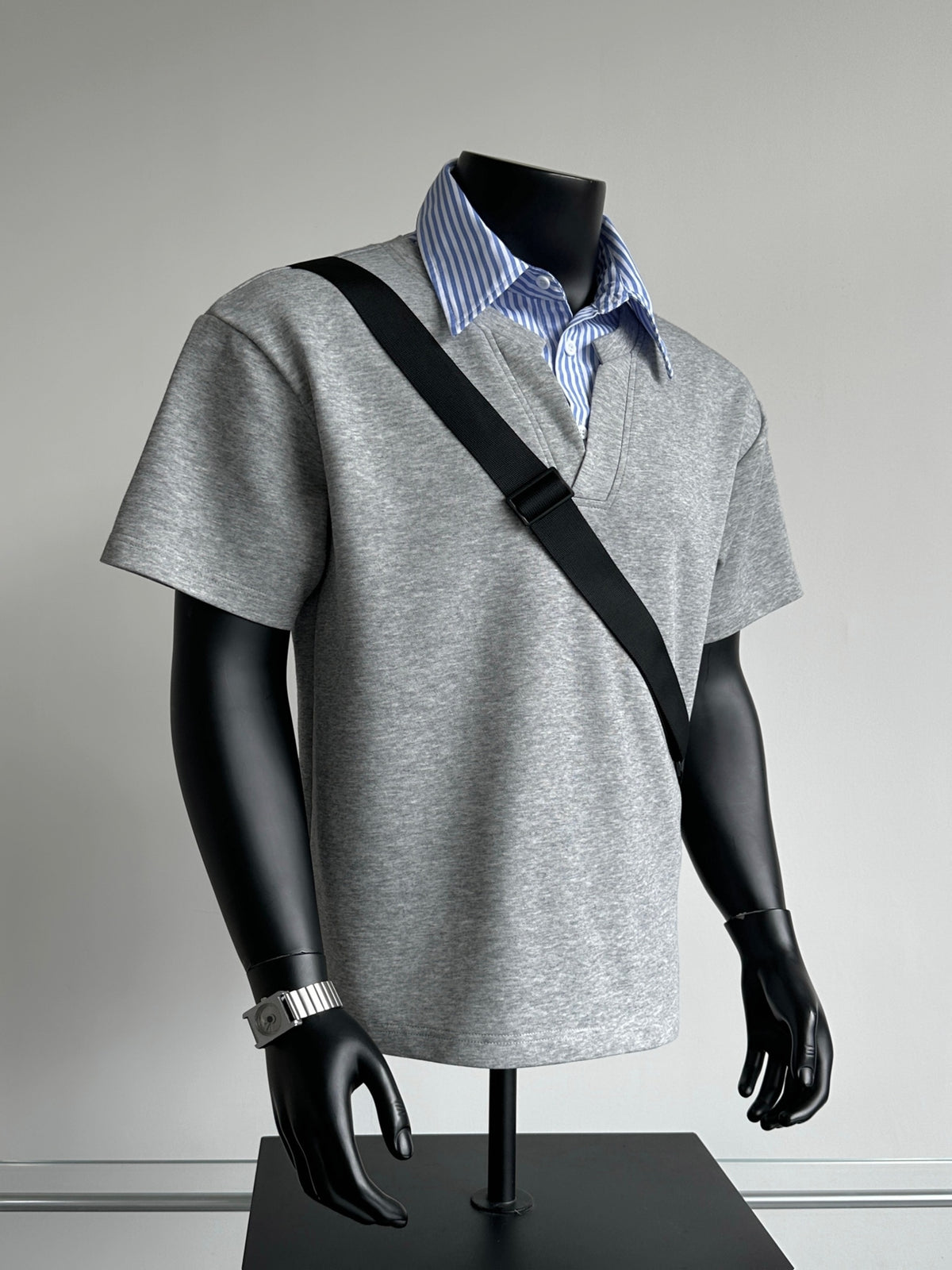 Striped Collar Shirt, Summer Casual Loose Short Sleeve T-Shirt, Business Color Block Lapel Top