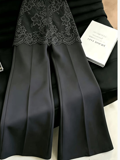 Women'S Elegant Lace Patchwork Side Slit Flare Trousers, Women'S Pants [ZLLZ]