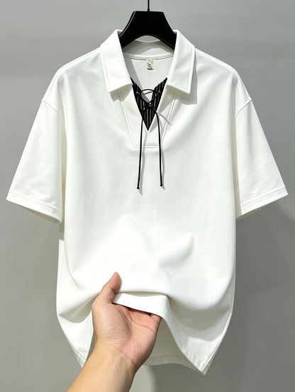 Men'S Casual T-Shirt American Summer Design V-Neck Patchwork