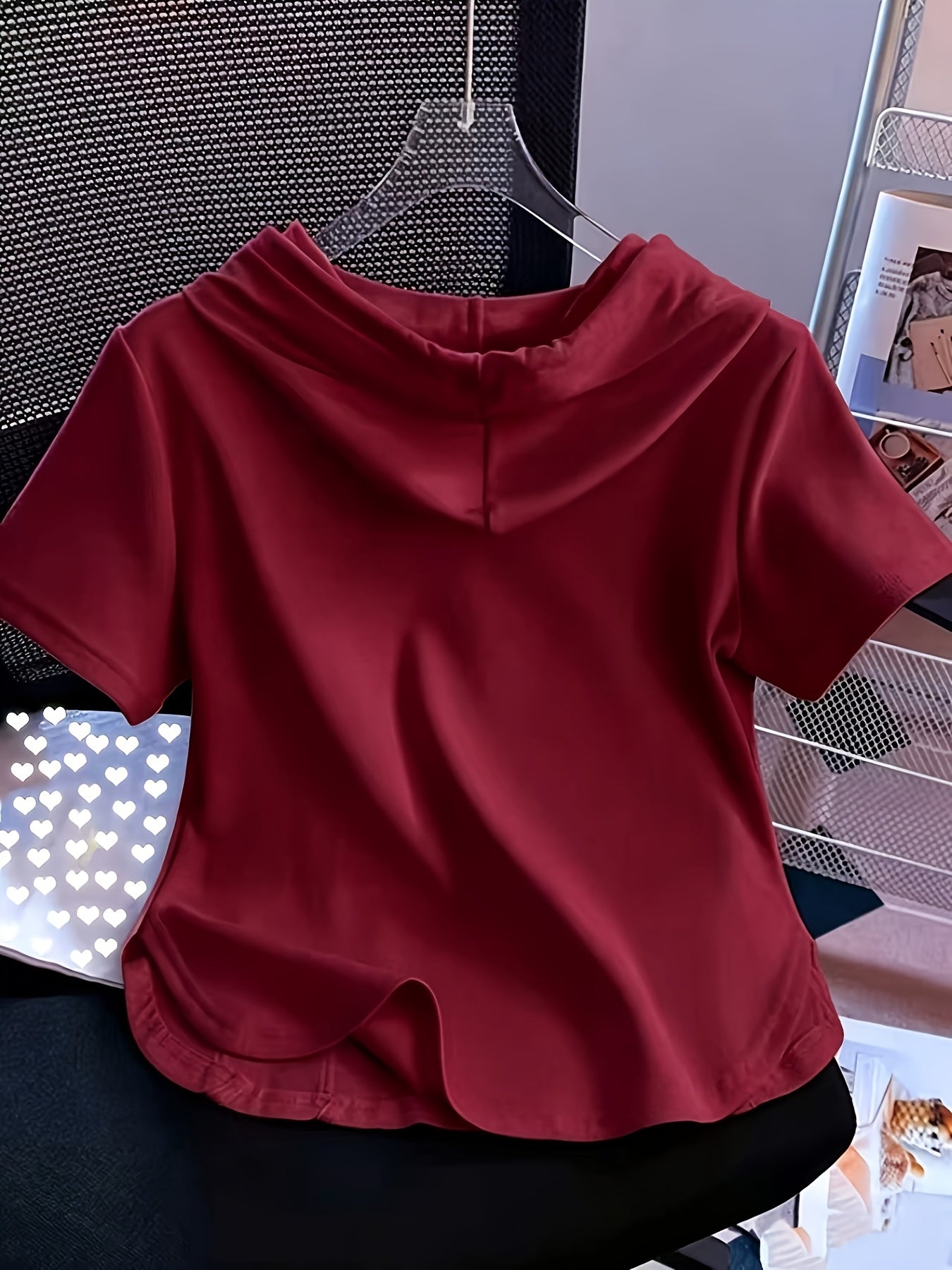 New Summer Solid Color Fashionable and Elegant Half-Zip Hooded Short-Sleeve Top, Slim Fit, Flattering, and Versatile