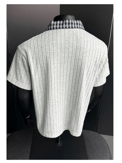 Summer New Plus Size Collared Checkered Short Sleeve T-Shirt Men'S Summer Clothing