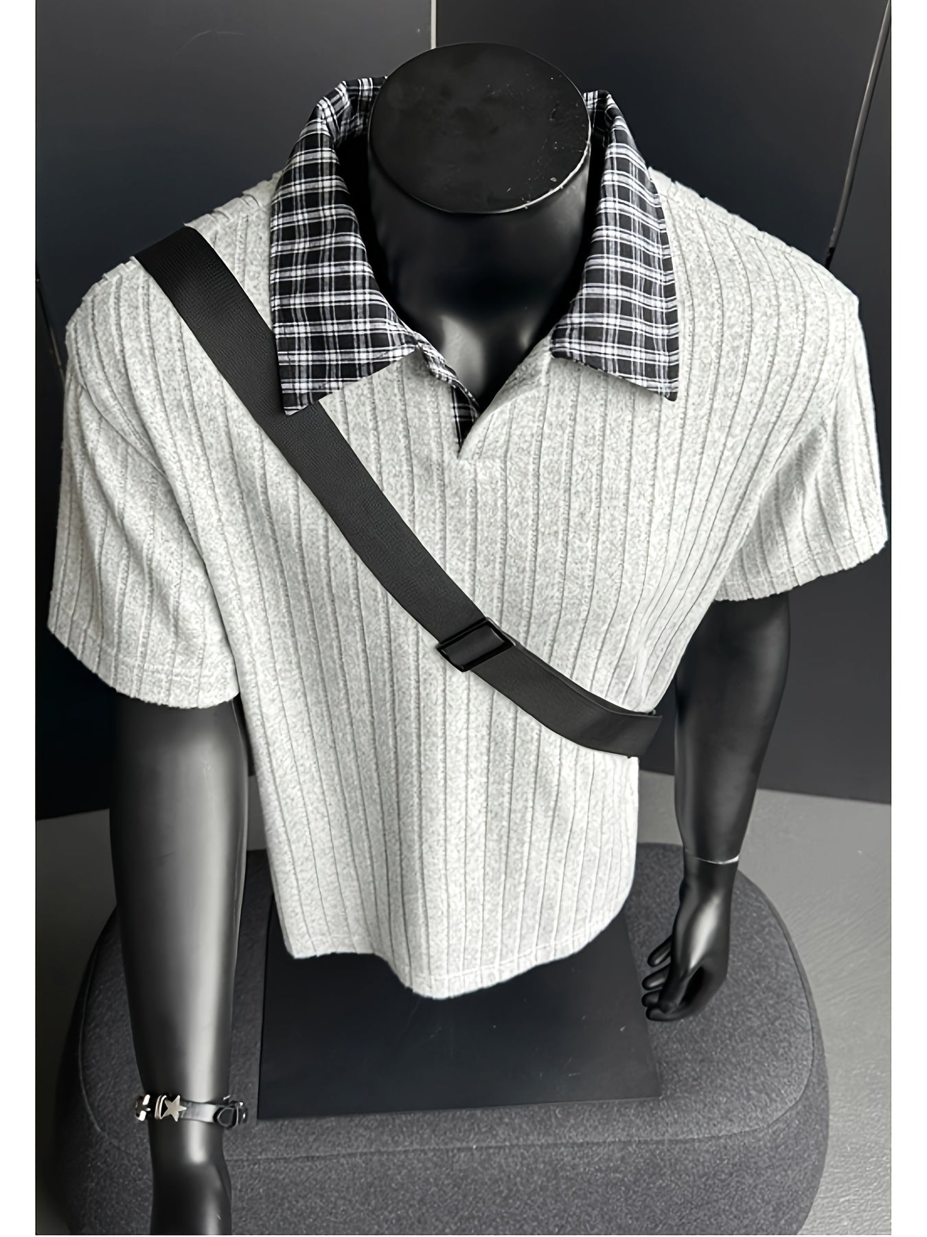 Summer New Plus Size Collared Checkered Short Sleeve T-Shirt Men'S Summer Clothing