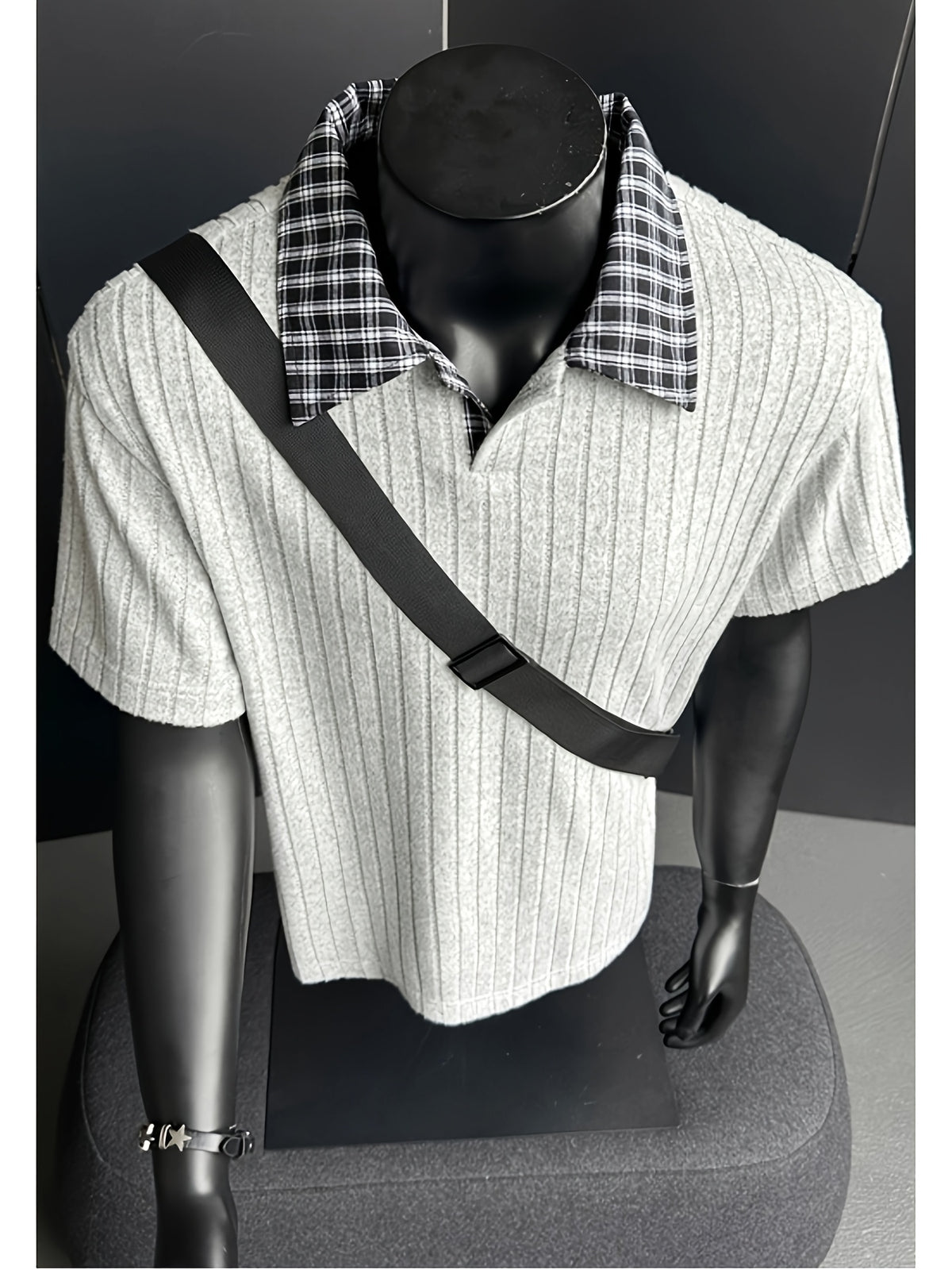 Summer New Plus Size Collared Checkered Short Sleeve T-Shirt Men'S Summer Clothing