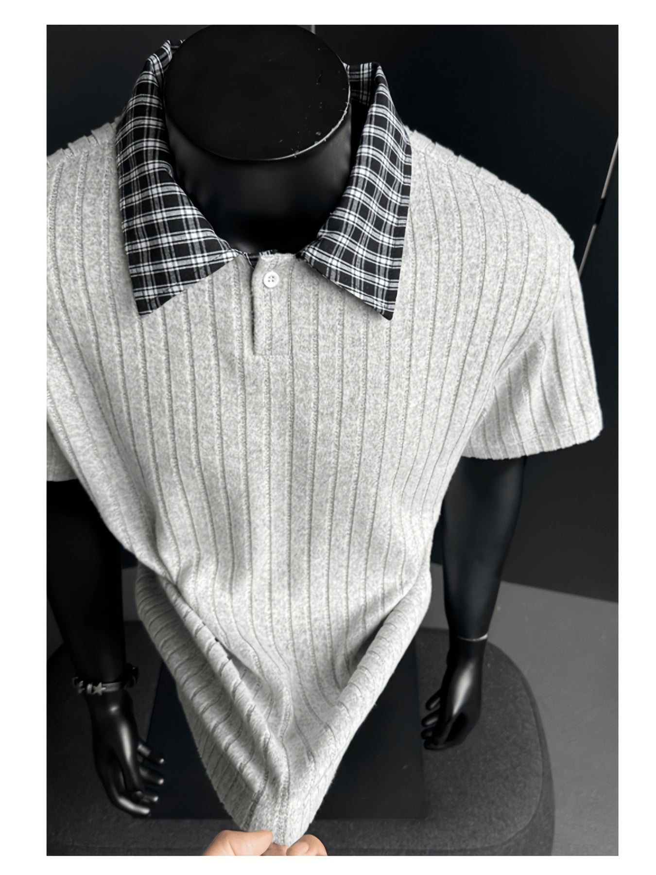 Summer New Plus Size Collared Checkered Short Sleeve T-Shirt Men'S Summer Clothing