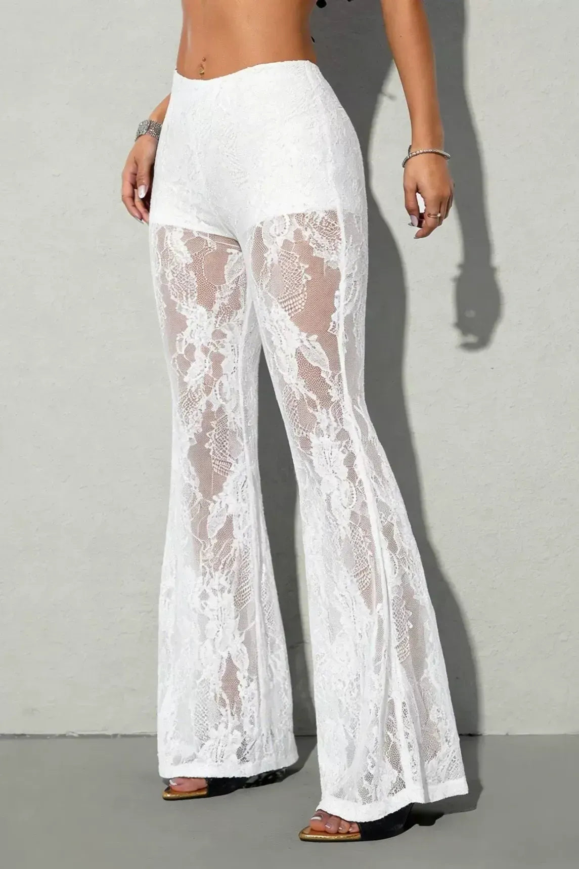 White High-Rise Lace Pants