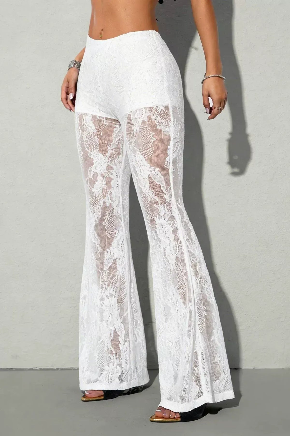White High-Rise Lace Pants
